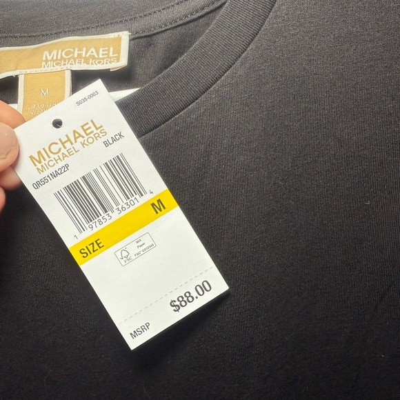 Michael Kors Black Boxy T-Shirt with Embellished Short Sleeves - Picture 5 of 8